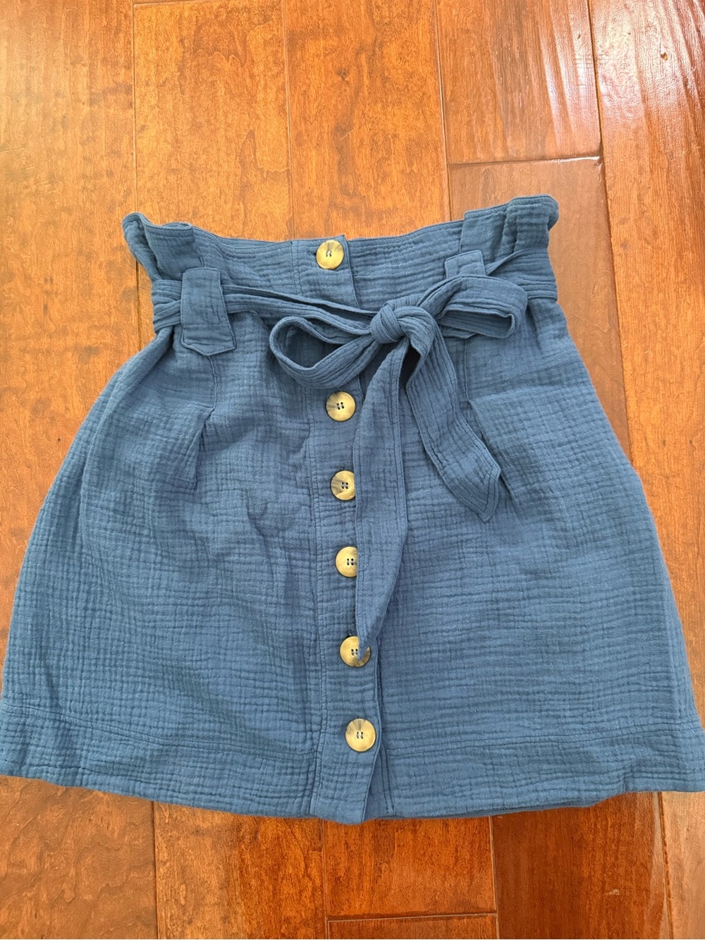 Sezane Button-Front Paperbag Mini Skirt - Dusty Blue